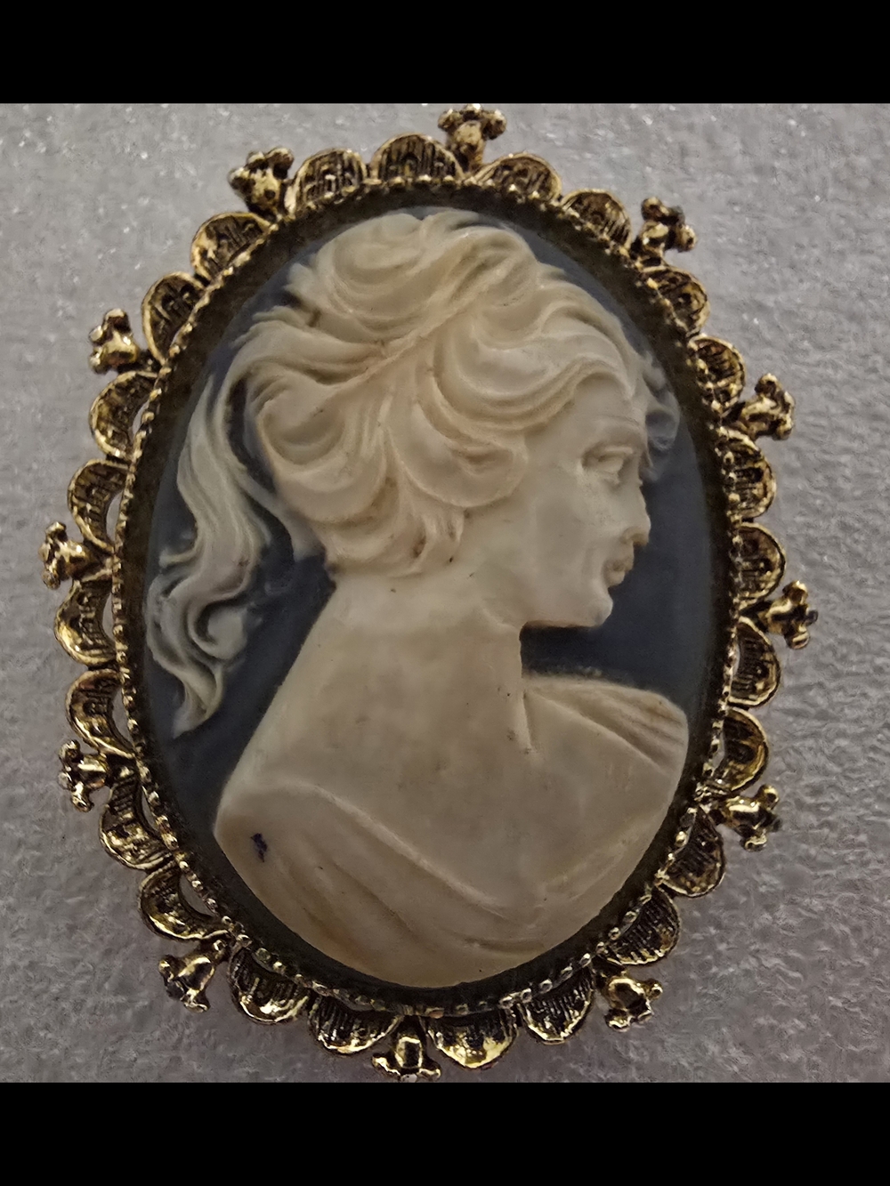 Classic Gold-Tone Cameo Brooch in Cream and Navy